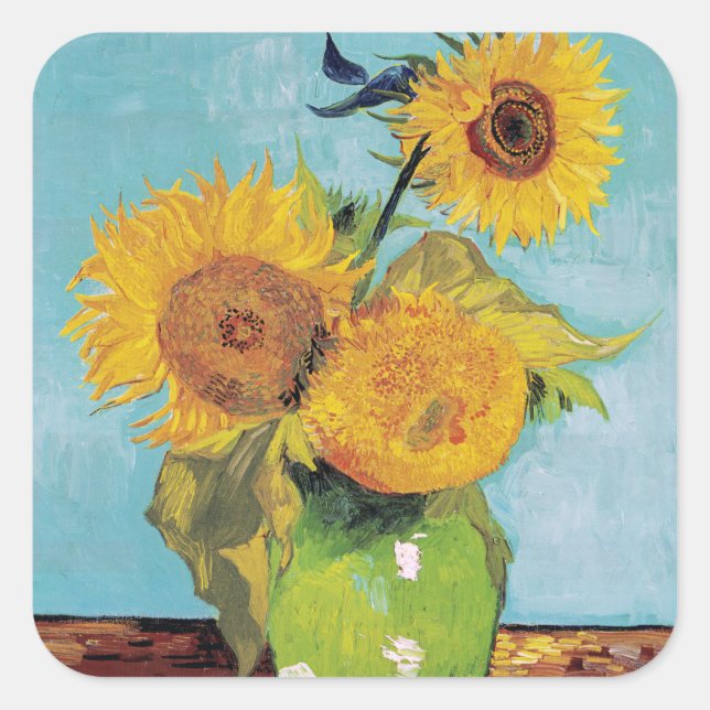 Vincent Van Gogh - Three Sunflowers in a Vase Square Sticker (Front)
