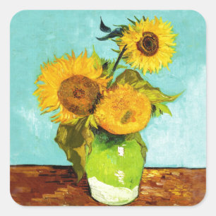 Vincent Van Gogh Three Sunflowers In A Vase Square Sticker