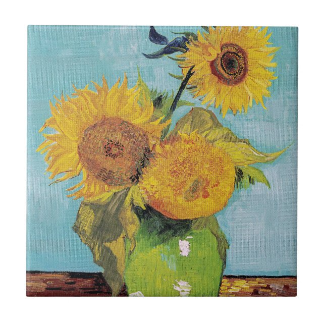 Vincent Van Gogh - Three Sunflowers in a Vase Tile (Front)