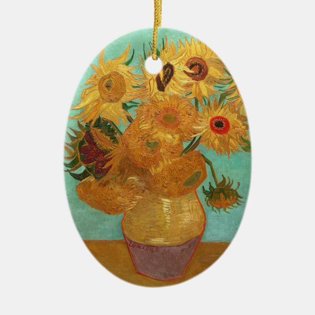 Vincent Van Gogh Twelve Sunflowers In A Vase Ceramic Tree Decoration (Front)