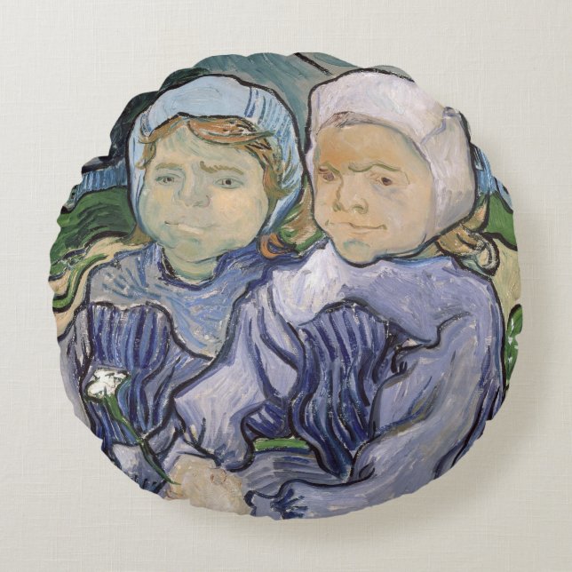 Vincent van Gogh | Two Little Girls, 1890 Round Cushion (Front)
