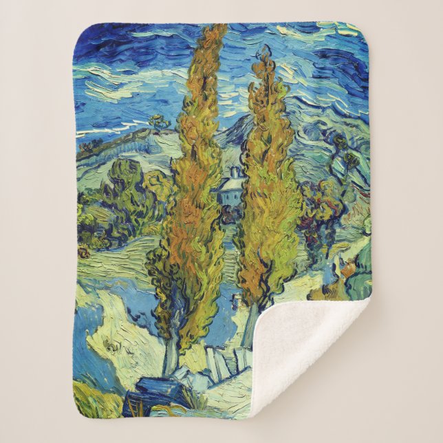 Vincent Van Gogh Two Poplars at Saint-Rémy Sherpa Blanket (Front)