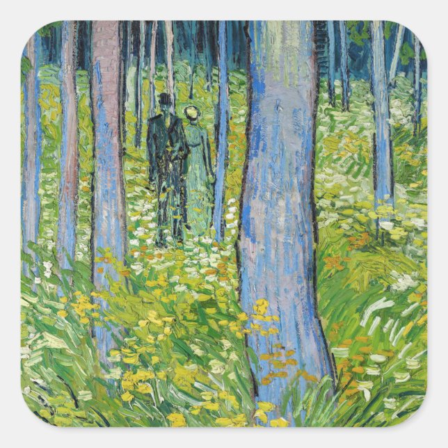 Vincent van Gogh - Undergrowth with Two Figures Square Sticker (Front)