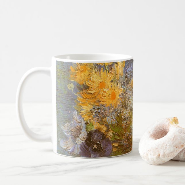 Vincent van Gogh Vase of Lilacs, Daisies, Anemones Coffee Mug (With Donut)