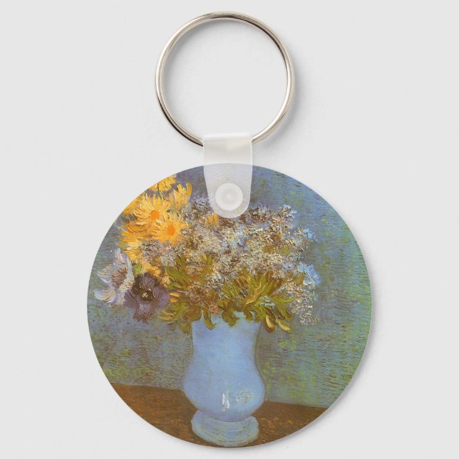 Vincent van Gogh Vase of Lilacs, Daisies, Anemones Key Ring (Front)