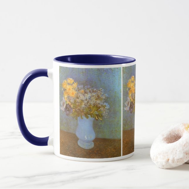 Vincent van Gogh Vase of Lilacs, Daisies, Anemones Mug (With Donut)