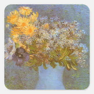Vincent van Gogh Vase of Lilacs, Daisies, Anemones Square Sticker