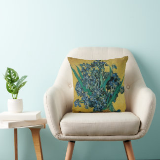 Vincent van Gogh - Vase w Irises Yellow Background Cushion