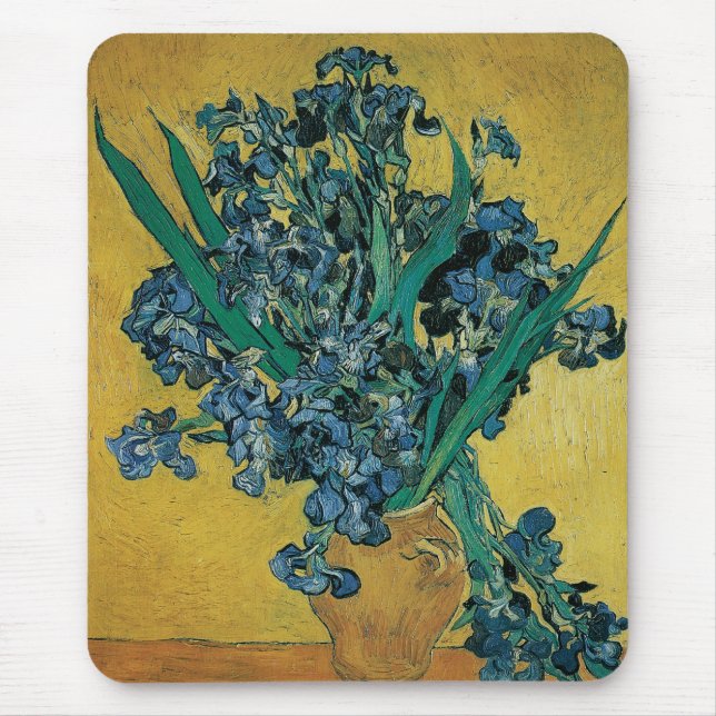 Vincent van Gogh - Vase w Irises Yellow Background Mouse Mat (Front)
