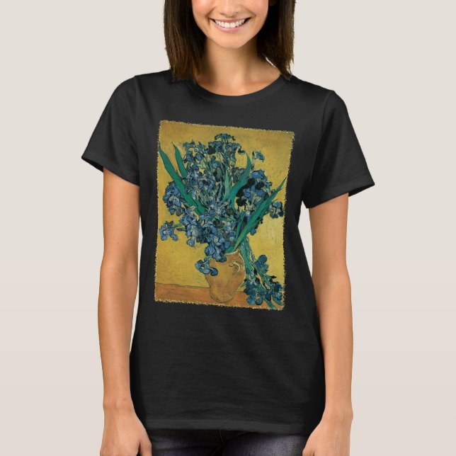 Vincent van Gogh - Vase w Irises Yellow Background T-Shirt (Front)