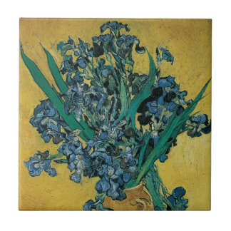 Vincent van Gogh - Vase w Irises Yellow Background Tile