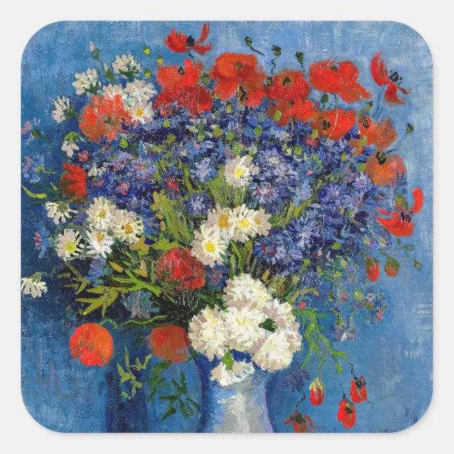 Vincent van Gogh - Vase with Cornflowers & Poppies Square Sticker (Front)