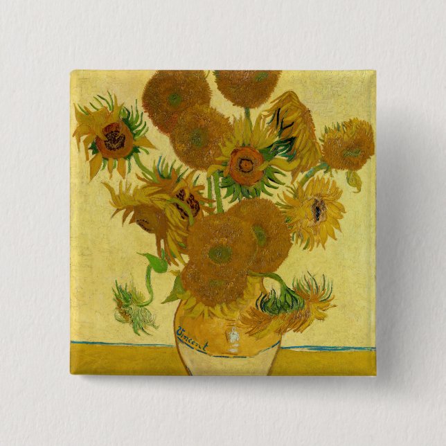 Vincent van Gogh - Vase with Fifteen Sunflowers 15 Cm Square Badge (Front)