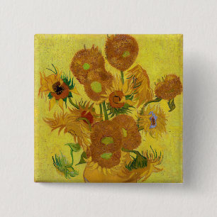 Vincent van Gogh - Vase with Fifteen Sunflowers 15 Cm Square Badge
