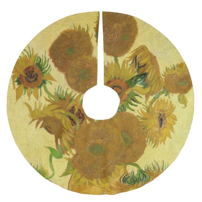 Vincent van Gogh - Vase with Fifteen Sunflowers Brushed Polyester Tree Skirt (Front)