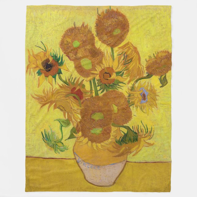 Vincent van Gogh - Vase with Fifteen Sunflowers Fleece Blanket (Front)