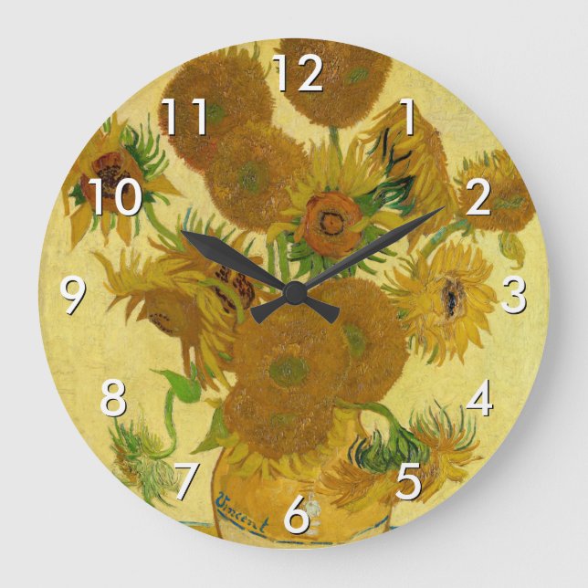Vincent van Gogh - Vase with Fifteen Sunflowers Large Clock (Front)