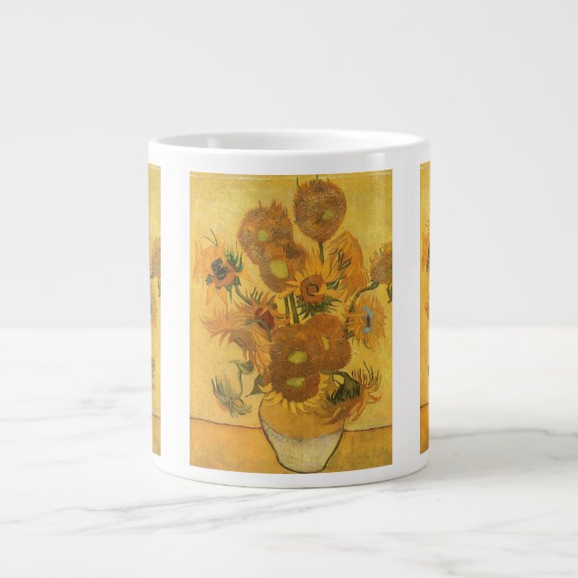 Vincent van Gogh - Vase with Fifteen Sunflowers Large Coffee Mug (Front)
