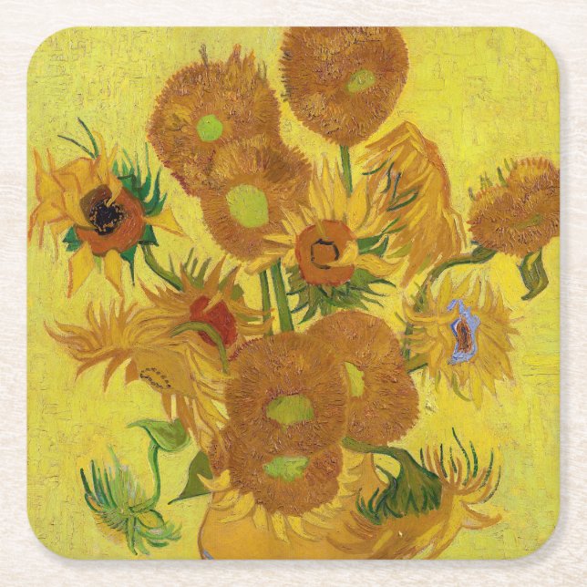 Vincent van Gogh - Vase with Fifteen Sunflowers Square Paper Coaster (Front)
