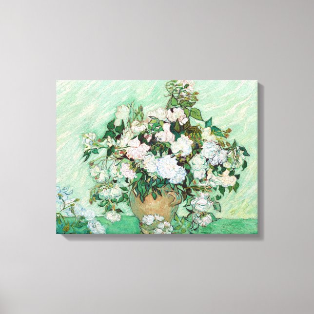 Vincent van Gogh Vase with Pink Roses Canvas Print (Front)