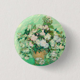 Vincent Van Gogh Vase with Pink Roses Fine Art 3 Cm Round Badge