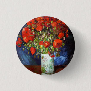 Vincent Van Gogh Vase with Red Poppies Fine Art 3 Cm Round Badge