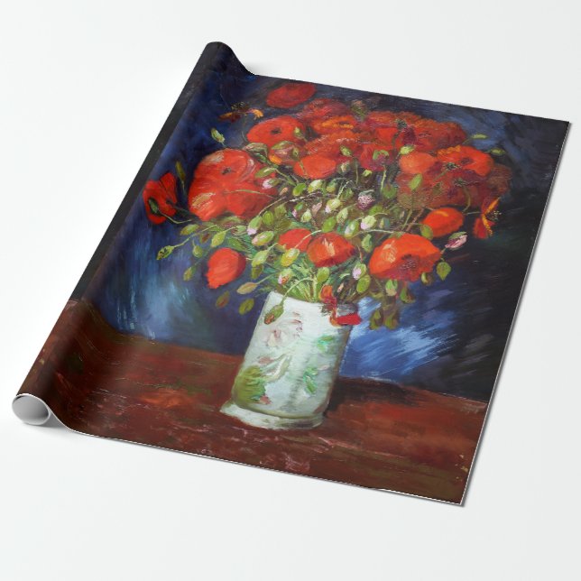 Vincent Van Gogh Vase with Red Poppies Fine Art Wrapping Paper (Unrolled)