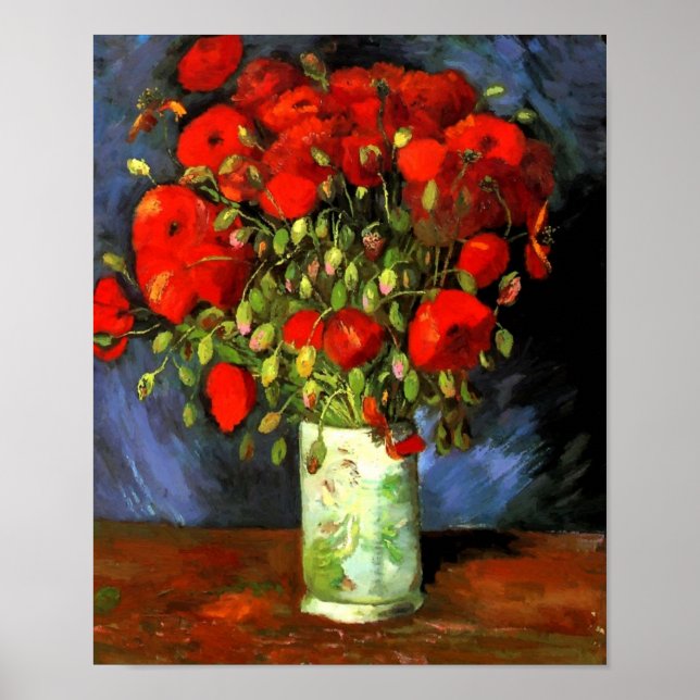 Vincent Van Gogh Vase With Red Poppies Floral Art Poster (Front)
