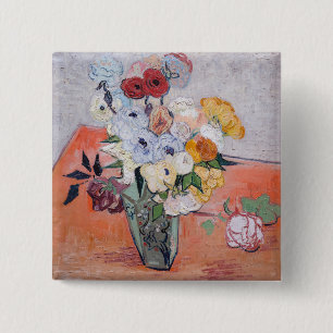 Vincent van Gogh - Vase with Roses & Anemones 15 Cm Square Badge