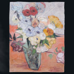 Vincent van Gogh - Vase with Roses & Anemones Fleece Blanket<br><div class="desc">Still Life / Japanese Vase with Roses and Anemones - Vincent van Gogh,  1890</div>