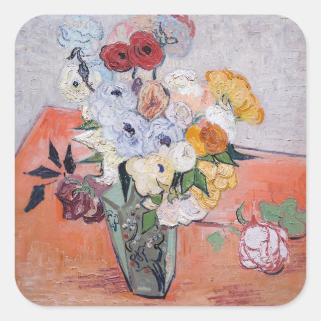 Vincent van Gogh - Vase with Roses & Anemones Square Sticker (Front)