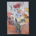 Vincent van Gogh - Vase with Roses & Anemones Tea Towel<br><div class="desc">Still Life / Japanese Vase with Roses and Anemones - Vincent van Gogh,  1890</div>