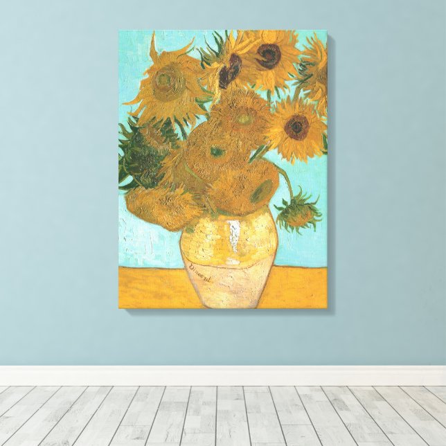 Vincent van Gogh - Vase with Twelve Sunflowers Canvas Print (Insitu(Wood Floor))