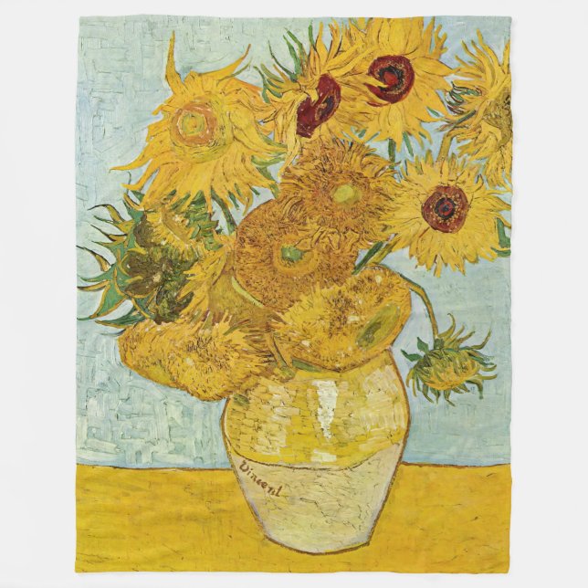 Vincent Van Gogh - Vase with Twelve Sunflowers Fleece Blanket (Front)