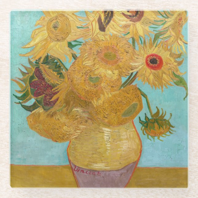 Vincent Van Gogh - Vase with Twelve Sunflowers Glass Coaster (Front)