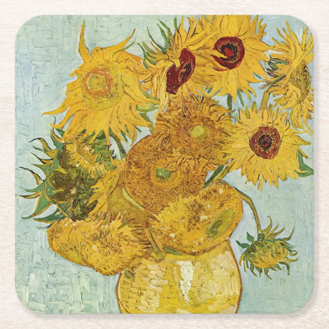 Vincent Van Gogh - Vase with Twelve Sunflowers Square Paper Coaster (Front)