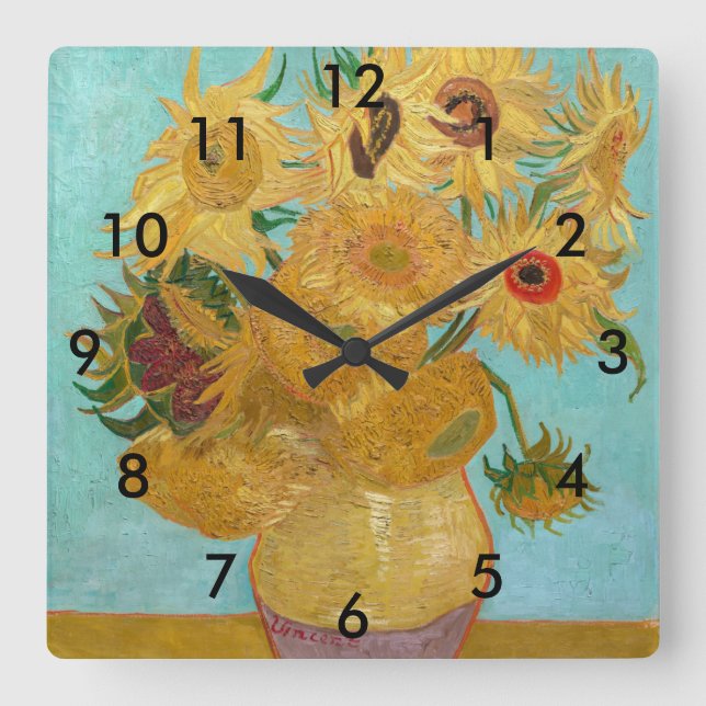 Vincent Van Gogh - Vase with Twelve Sunflowers Square Wall Clock (Front)