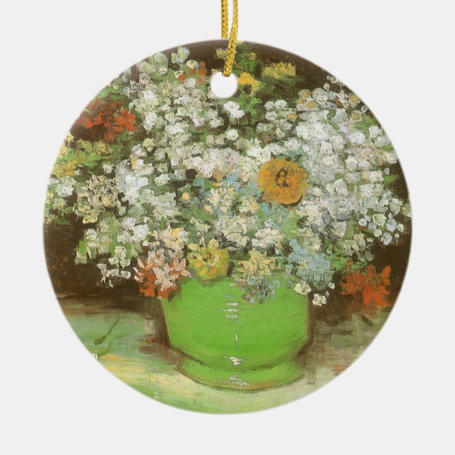 Vincent van Gogh - Vase with Zinnias and Flowers Ceramic Tree Decoration (Front)