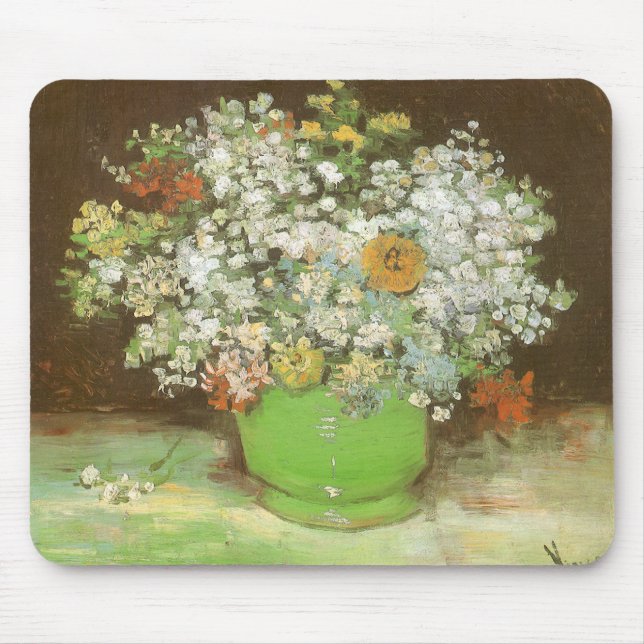 Vincent van Gogh - Vase with Zinnias and Flowers Mouse Mat (Front)