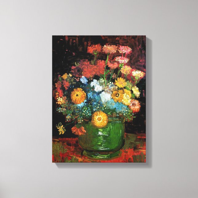 Vincent Van Gogh - Vase With Zinnias Fine Art Canvas Print (Front)