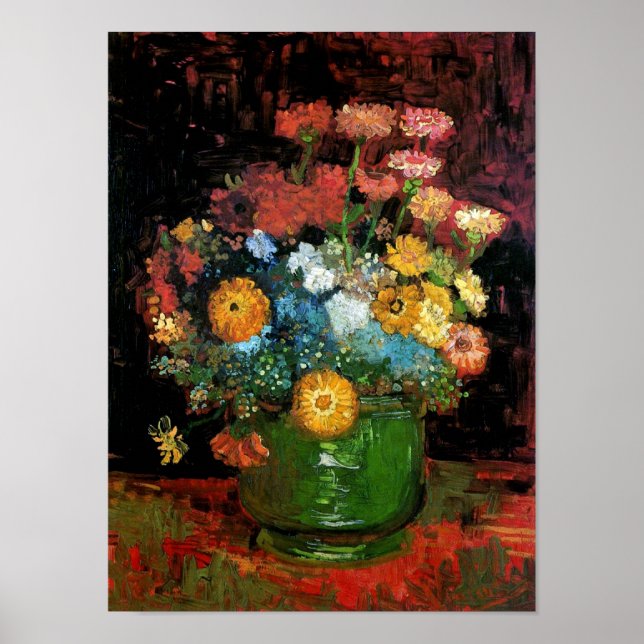 Vincent Van Gogh - Vase With Zinnias Fine Art Poster (Front)