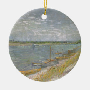 Vincent van Gogh - View of a River w Rowing Boats Ceramic Tree Decoration