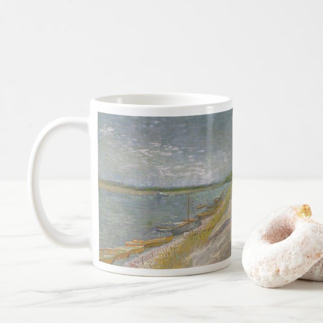 Vincent van Gogh - View of a River w Rowing Boats Coffee Mug (With Donut)