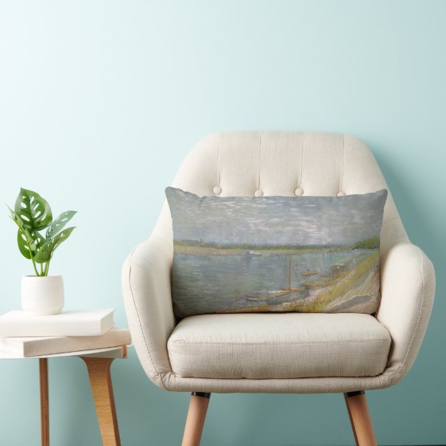 Vincent van Gogh - View of a River w Rowing Boats Lumbar Cushion (Chair)
