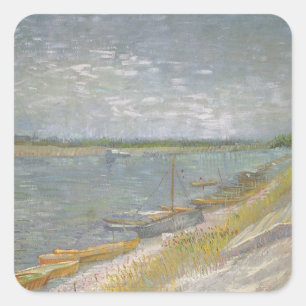 Vincent van Gogh - View of a River w Rowing Boats Square Sticker