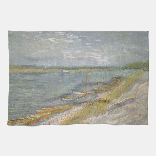 Vincent van Gogh - View of a River w Rowing Boats Tea Towel (Horizontal)