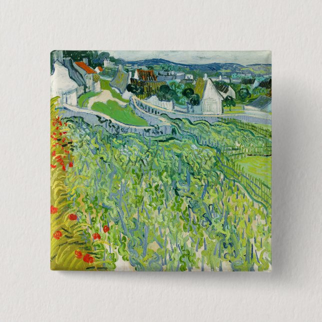 Vincent van Gogh - Vineyards at Auvers 15 Cm Square Badge (Front)