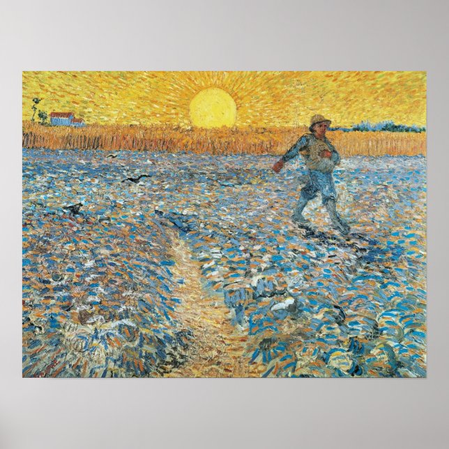 Vincent Van Gogh Vintage Sower at Sunset Poster (Front)