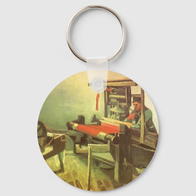 Vincent van Gogh Weaver Facing Left Spinning Wheel Key Ring (Front)