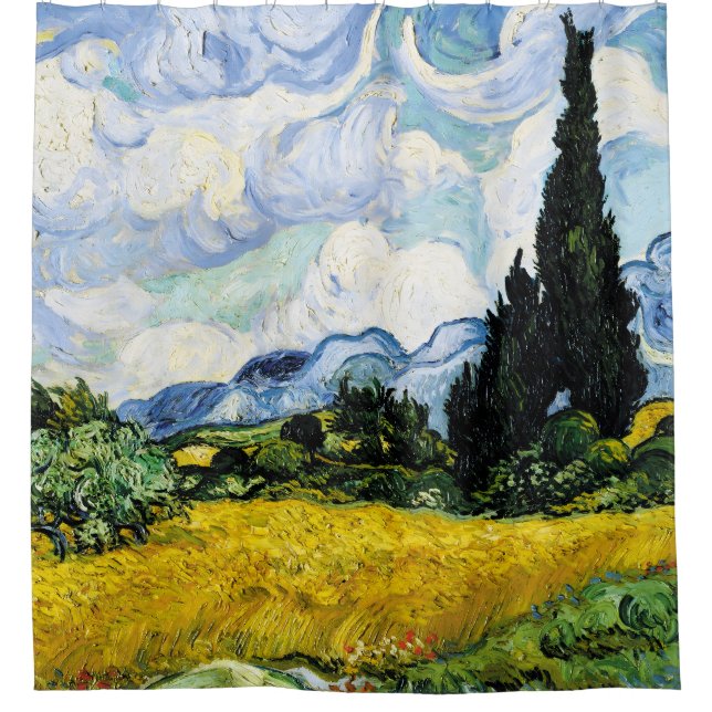 Vincent Van Gogh Wheat Field with Cypresses (1889) Shower Curtain (Front)